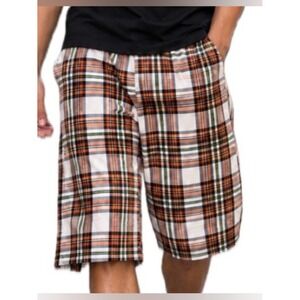 VTG D-Tek Y2K Early 2000s White/Black/Orange/Green Plaid Shorts. Men's Size 32